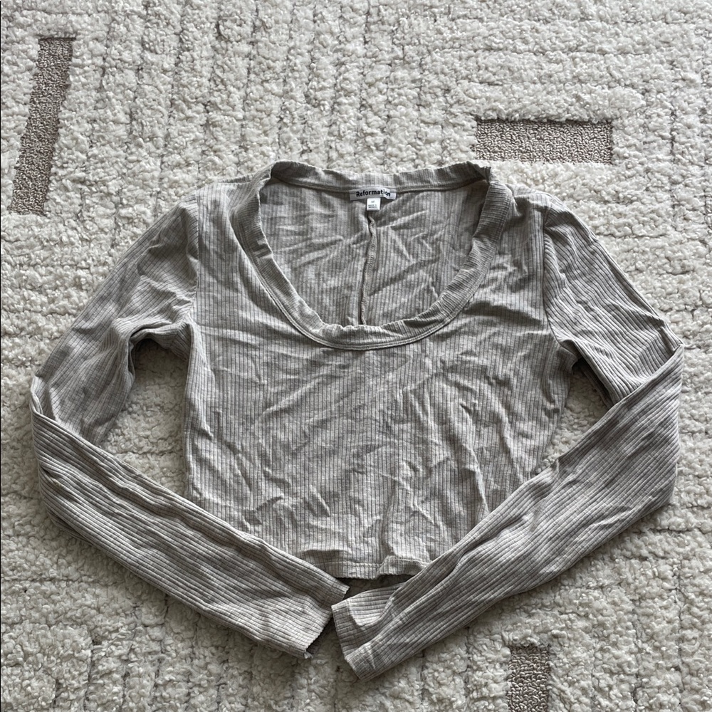 Reformation Tan Ribbed Long Sleeve Top Tencel